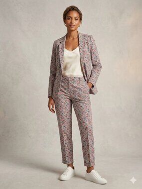 LOFT Petites Ditsy Floral Printed Blazer and Trousers Set - Pink & Navy